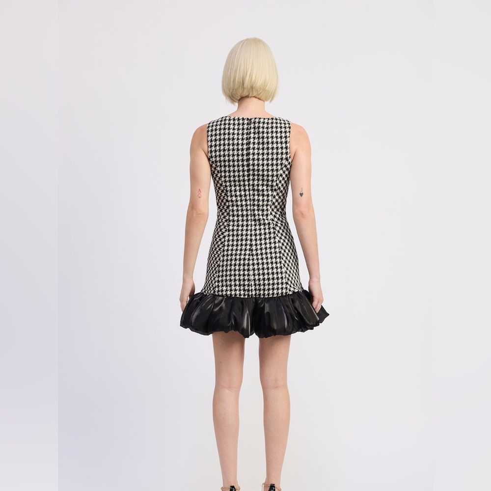 En Saison Marley Houndstooth Bubble Hem Mini Dress w/ Organza Bow – Size S NWT - Picture 3 of 8